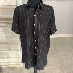New Without Tags Black with White Stripes Button Down Short Sleeve Shirt. Size L